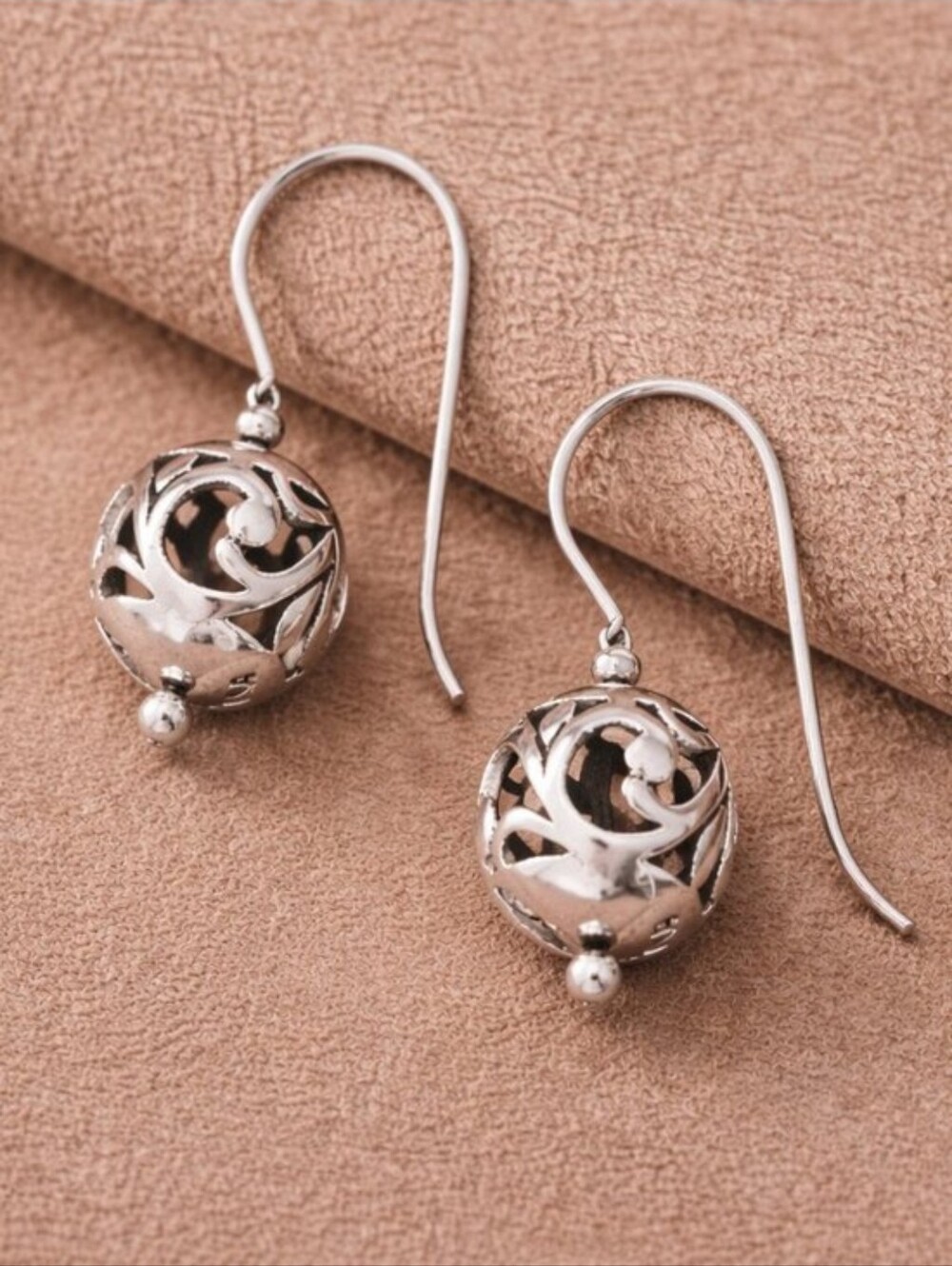 Retired Silpada Sterling Silver Simple Delight Filigree Ball Bead Drop Earrings